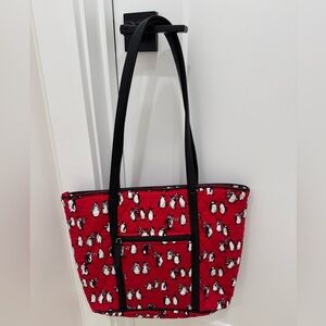 Vera Bradley Red Penguin Print Tote Bag